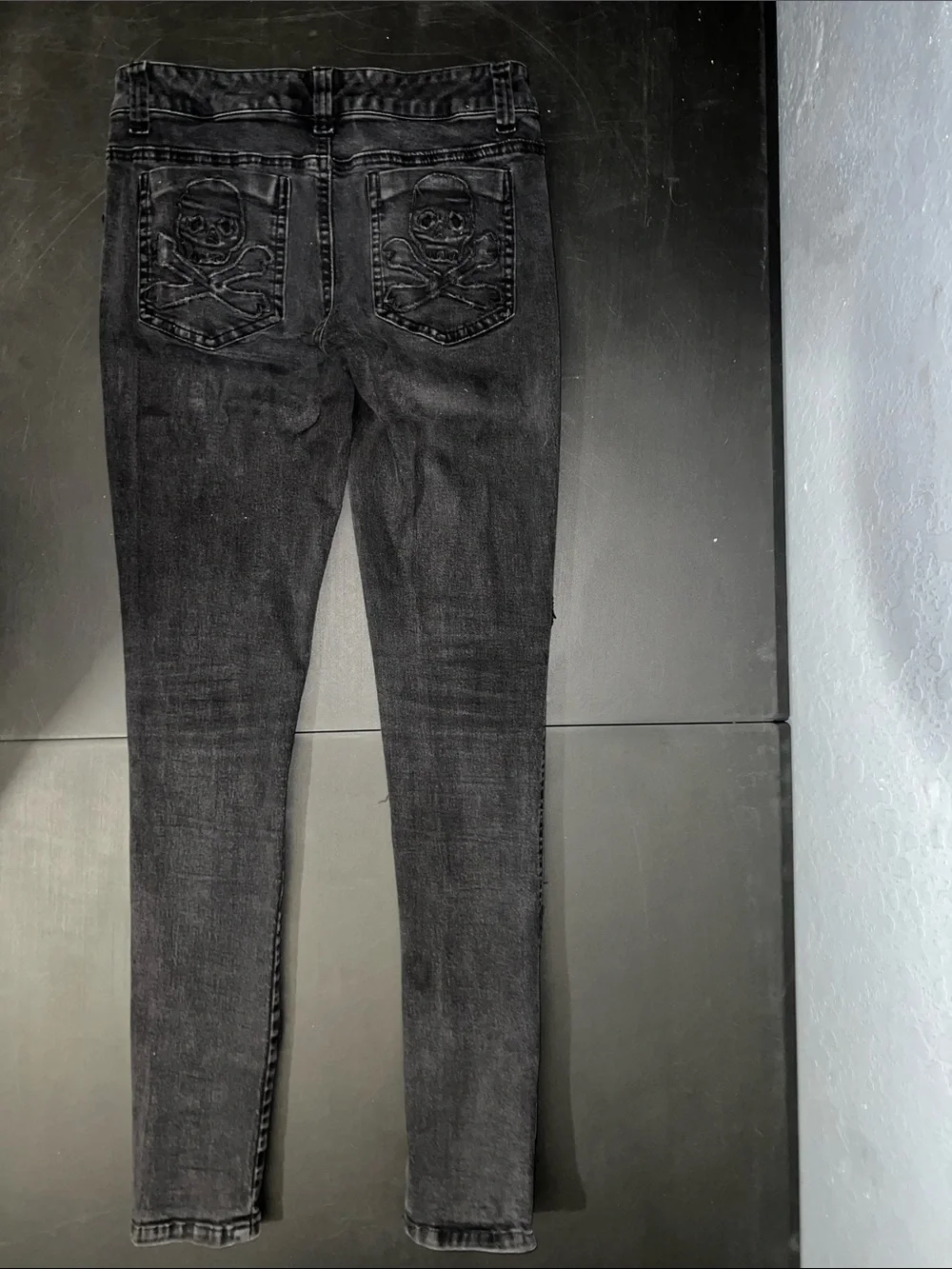 Tripp NYC Black Skinny Jeans with White Skull Patch